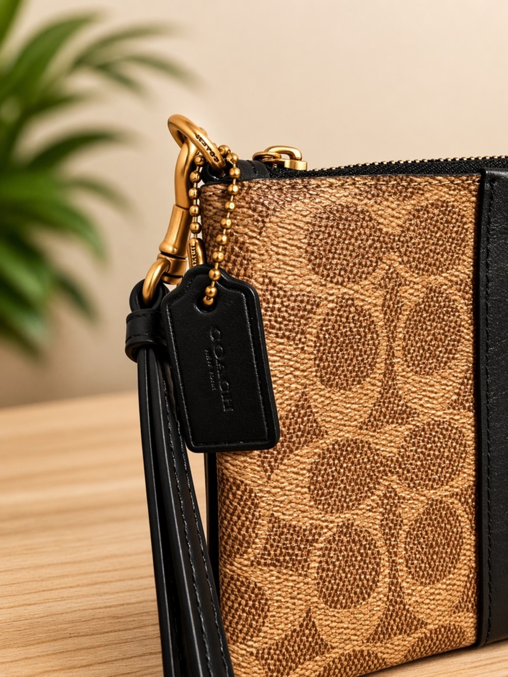 Coach Corner Zip Wristlet In Signature Canvas With Stripe - Picture 6 of 6